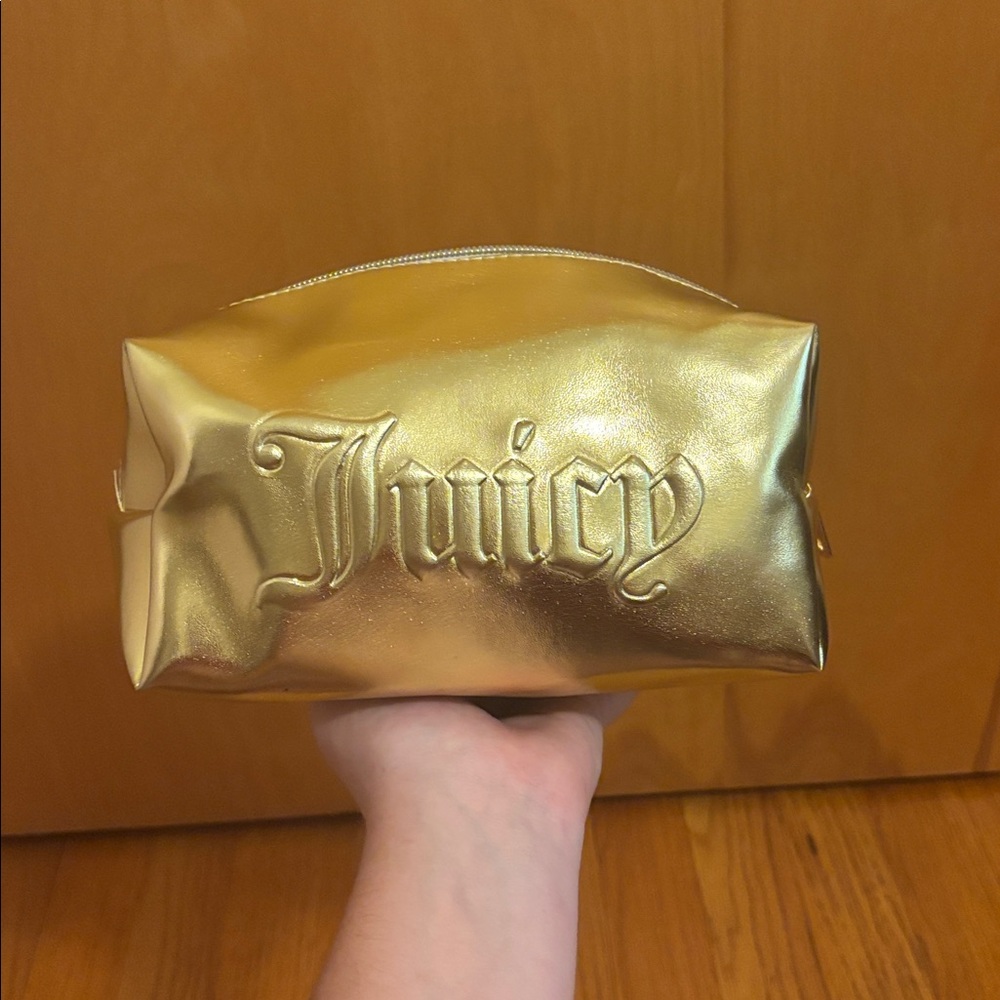 Juicy Couture Metallic Gold Cosmetic Bag and Bottle NWOT
